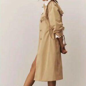 NWT Anthropologie crochet-bib trench coat